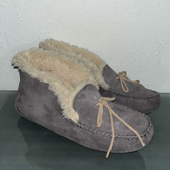 UGG Gray Suede Shearling Alena nightfall Slippers - Picture 1 of 8